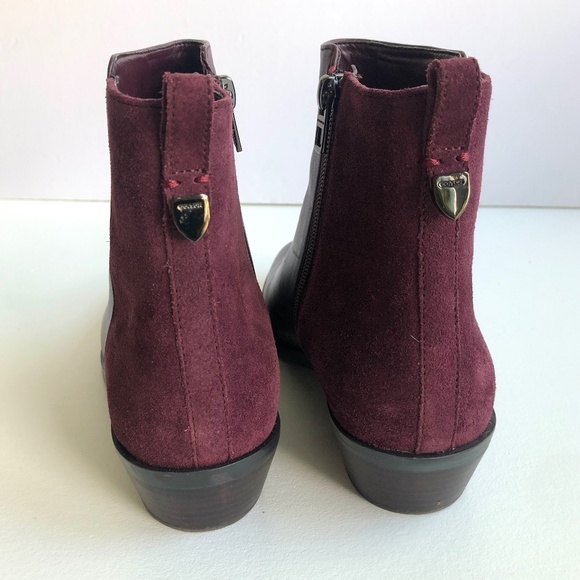 COACH Carmen Ankle Boots Semi Matte Calf Leather/Suede Oxblood Burgundy Size 7.5 - Picture 5 of 8